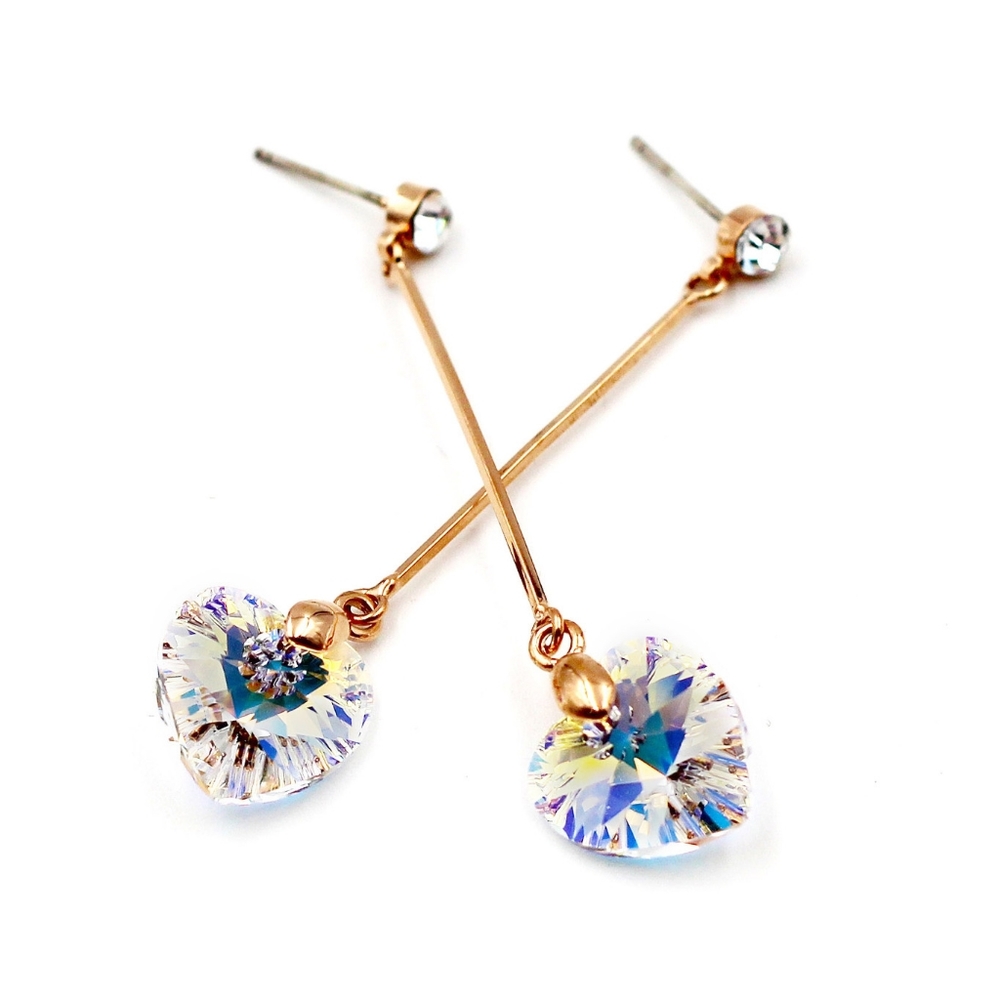 Rose gold love crystal pendant earrings